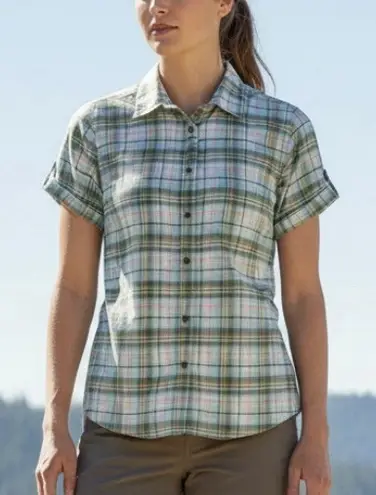 LL Bean Colorful Plaid Short Sleeve All Season Flannel Button Up Shirt MEDIUM