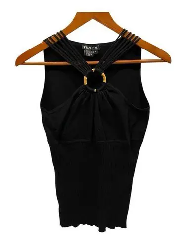Y2K black ribbed sexy strappy o ring color sleeveless sweater Tracy M Brown Size L