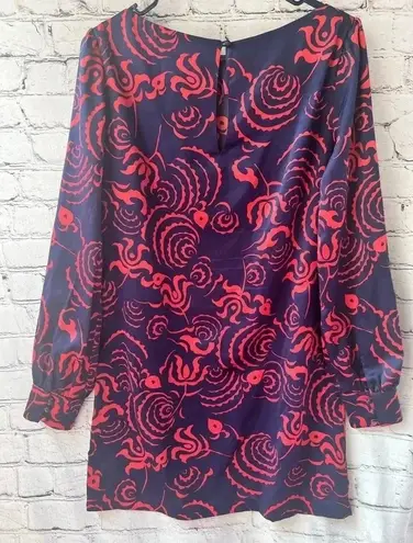 Rachel Roy Navy Blue Red Design Long Sleeve Mini Dress Sabrina Neck Size Medium