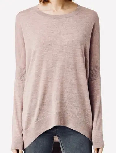 Allsaints Pink New Wave Elbow Slit Merino Wool Pullover Hi Low Sweater MEDIUM