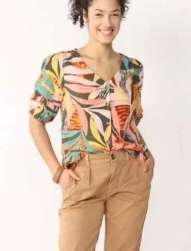 Sonoma  Floral Button Down Puff Sleeve Tropical