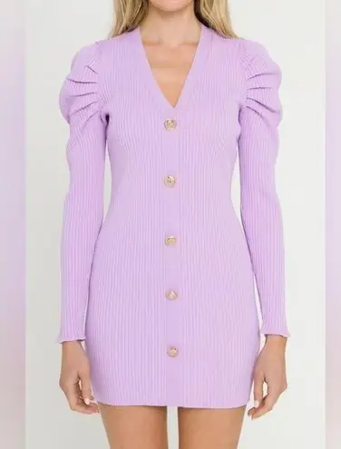 Endless Rose NWT Dress Womens M Purple Puff Sleeve V-Neck Knit Mini Old Money