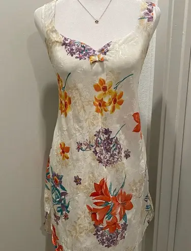 VTG 90s 80s Expressions Ivory White Floral Bathrobe Robe & Cami Mini Slip Dress Size M