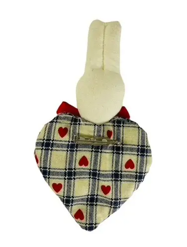 Bunny Heart Broach Pin Handmade Vintage Jewelry White Red Blue