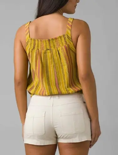prAna New Smocked Tie Hem Tank Top Little Palm Cami Leapfrog Stripe Size Large