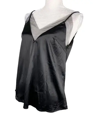 Vera & Lucy Black Satin Top Large Spaghetti Strap Sexy New