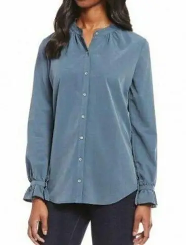 NEW Cremieux Blue Velvet Button Down Blouse Large Long