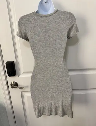 Dee Elly Gray Asymmetric Hem Ruched Side Bodycon Dress Short Sleeve XS