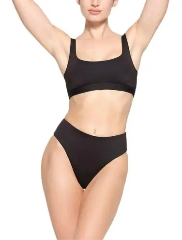 SKIMS onyx mid waist swim bottom | bathing suit bottoms | black bikini bottom
