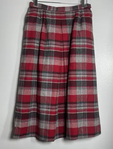 Pendleton 100% Virgin Wool Pleated Tartan Midi Skirt Size 10 Made in USA Holiday