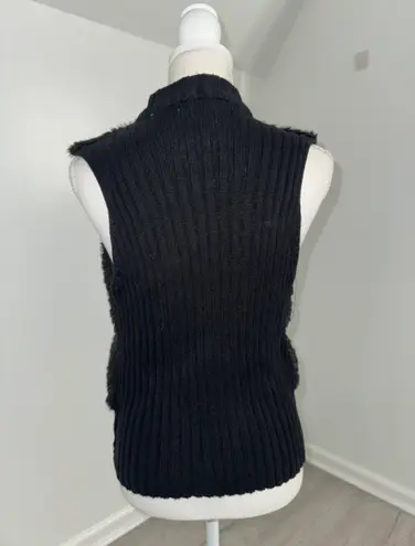 kim rogers Women’s Medium Faux Fur Knit Vest Black Zip Front Sleeveless
