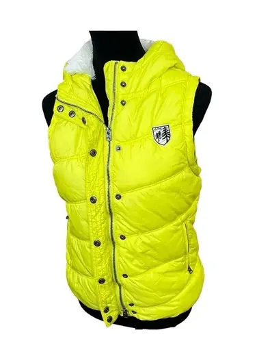 American Eagle Outfitters Women’s Down Puffer Yellow Zipped Hoodie Jack Vest M