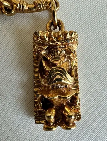 Vintage Hawaiian Tiki Pendant Necklace Gold Tone Chain Tribal God Charm Jewelry