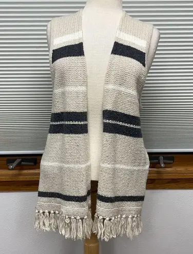 Madewell  Beige and Gray Striped Coastward Fringe Sweater Vest