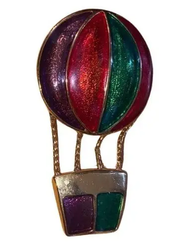 Colorful Enamel Hot Air Balloon Brooch/Pin Gold