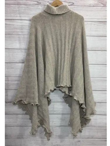 NICKY Thomson Beige Ruffled Turtle neck Cardigan / Poncho LAMBSWOOL