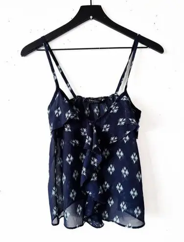 Living Doll Blue and White Printed Ruffle Strap Top Women's Size S
