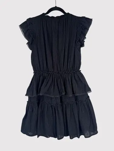 TALULAH Womens Dress Black Mini Layered Ruffle Swiss Dot V Neck Fit Flare Small