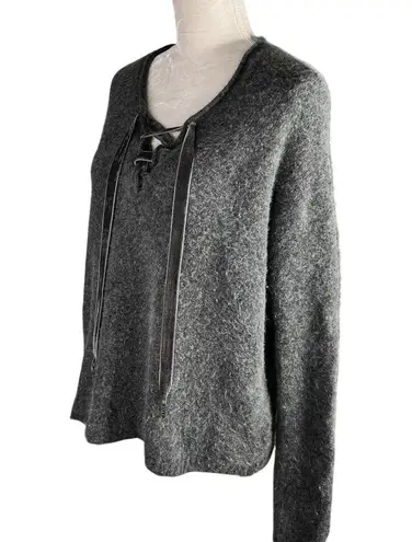 Rails Amelia Lace-Up Sweater M Charcoal Gray Cashmere Wool