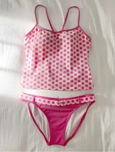 Jag Vintage Y2K Belted Retro Polka Dot Tankini Swim Set Pink Size M/L Size M