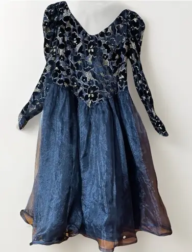 Handmade Vtg 80s Black Gold Burnout Velvet Floral Formal Dress Size S/M Gothic Glam Witch