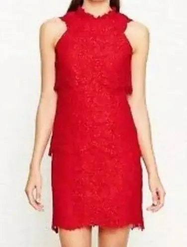 Reiss Sophia Red Lace Overlay Cocktail Dress Sleeveless High Neck Size 4