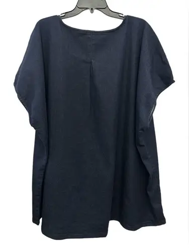 Ulla Popken Denim Tee Size 28/30 Cap Sleeve Dark Denim Scoop Neck Oversized Blue