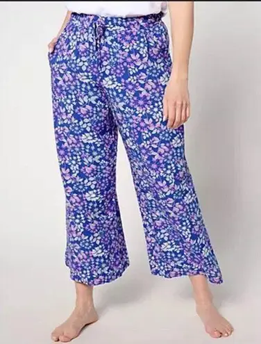 Muklucks MUK LUKS Dream Weave Wide Leg Cropped Lounge Pants Size XL Cobalt Floral
