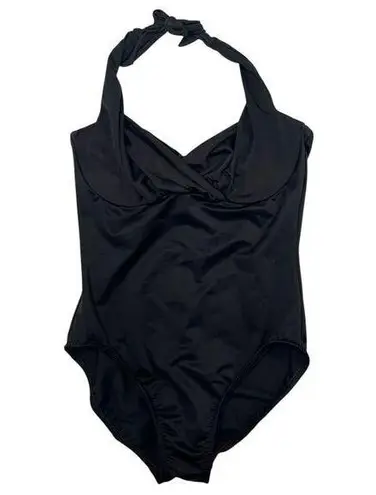 MiracleSuit VTG Swimsuit Womens 12 Black One Piece Halter Padded Retro 90s Y2K