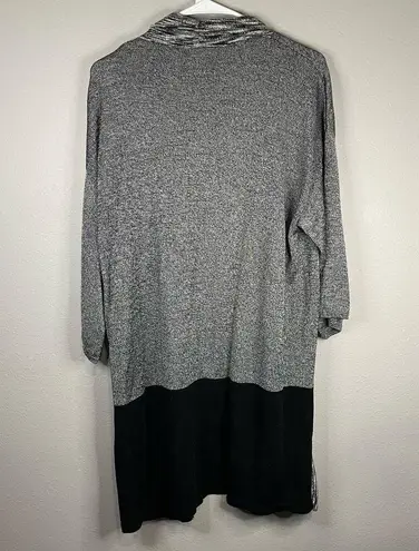 Chico's  Grey Duster Cardigan 1 3/4 Sleeve Open Front Long Line Metallic