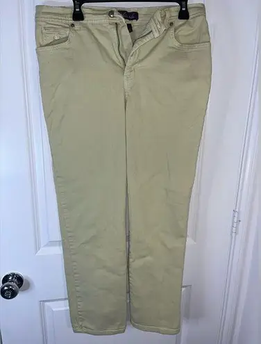 Gloria Vanderbilt Cotton Spandex Amanda Yellow Splashy Logo Pockets Pants Sz 12