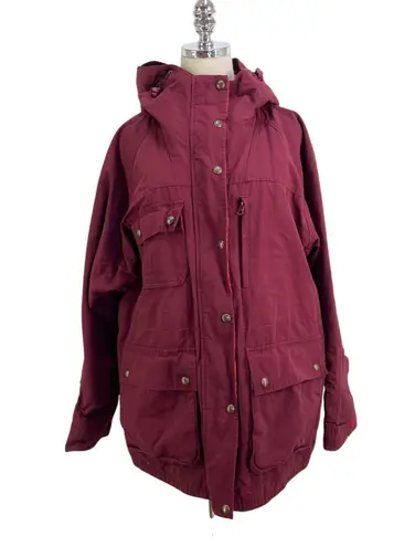 Lands' End Flannel Lined Coat Primaloft Hooded Red Burgundy Size XL
