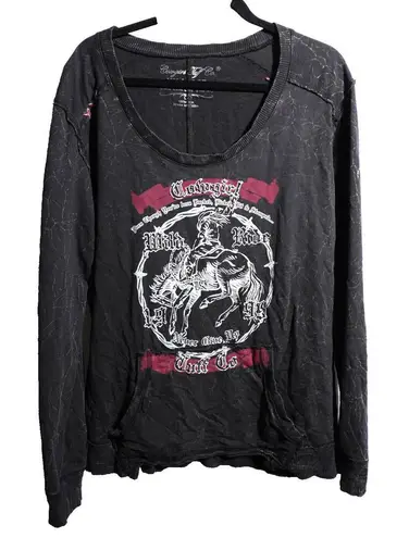 Cowgirl Tuff Co Womens XXL Long Sleeve Western Shirt Distressed Black Rodeo Top