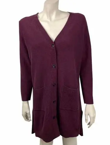 J. Jill Long Line Plum Purple Button Front Cardigan Size M