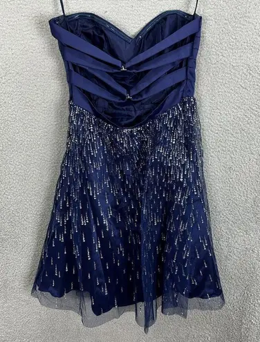 Hailey Logan dress womens 8/10 blue strapless glitter jewel Prom Wedding event