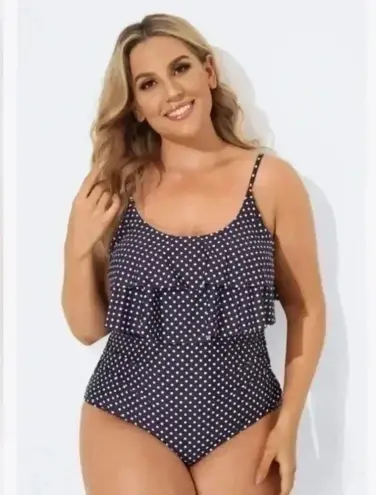 Meet.Curve Purple & White Ruffle Polka Dot Tiered One Piece Swimsuit Size 3X NWT