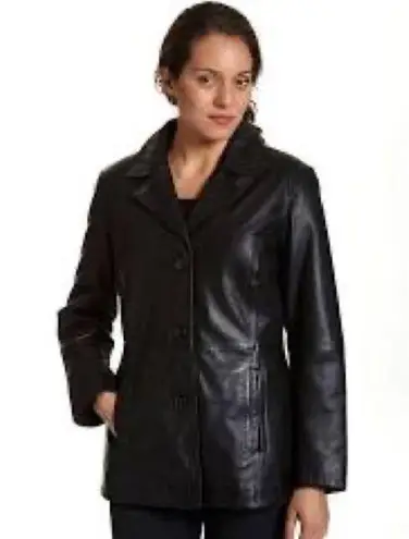 Winlit 3 Button Leather Black Blazer Sz M Jacket Trench Coat Lightweight Lined Size M