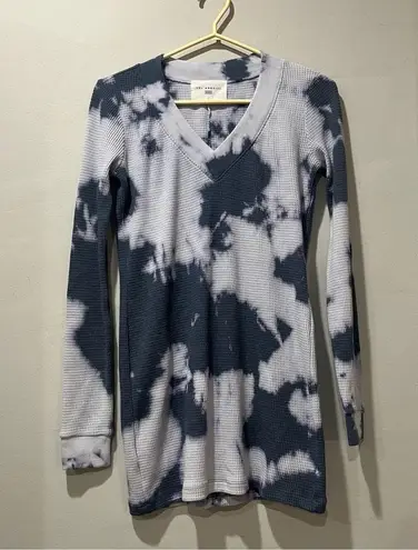 Sol Angeles Anthropologie  Waffle Knit  Dress Small Tie Dye Blue White V Neck