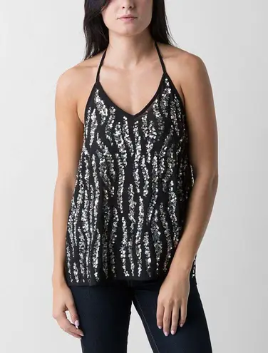 BKE Black Silver Sequin Disco Ball Halter Tank Top