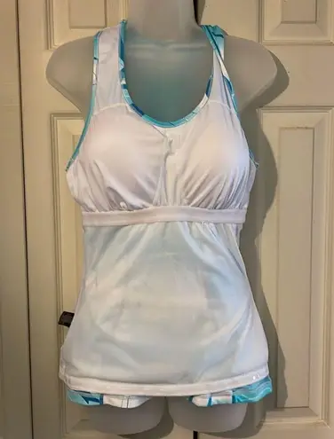 Shape Tek Green White Geometric Lines Racerback Tank Top Padded Shelf Bra Large