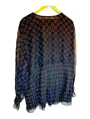 Maggie Barnes blouse Black golden Printed V-Neck sheer long sleeves sleeves