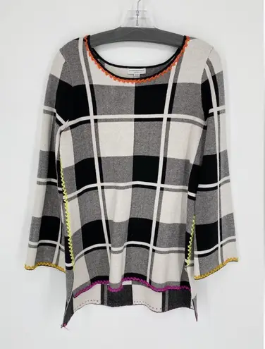 Katherine Barclay Black & White Plaid Long Sleeve Scoop Neck Sweater Women’s L