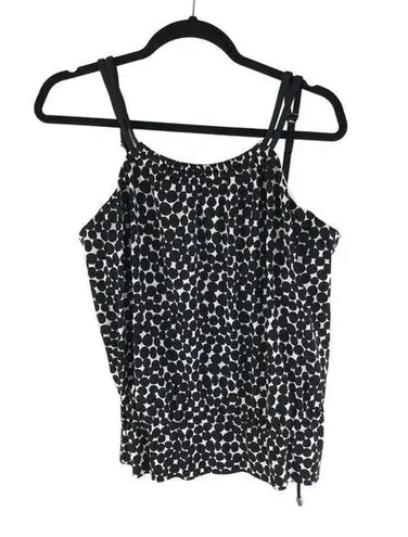 Magic Suit Tankini Top Cinch Waist Underwire Geometric Dots Black White 10
