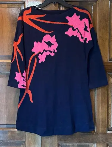 FIELD FLOWER Anthropologie Floral Tunic Sweater Top 3/4 Sleeve Size XS Navy Blue - Image 1