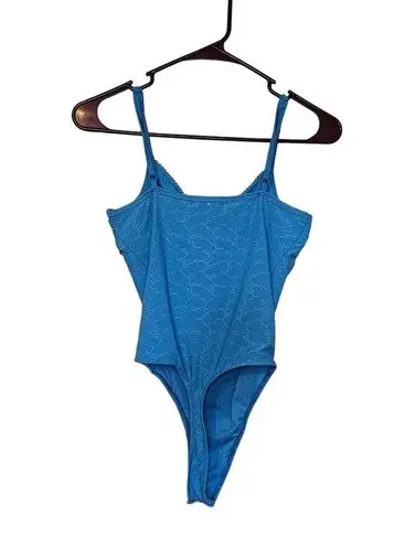 Eye Candy Body Suit Light Blue Eyelet Soft Built in Pads Size Small Polyester