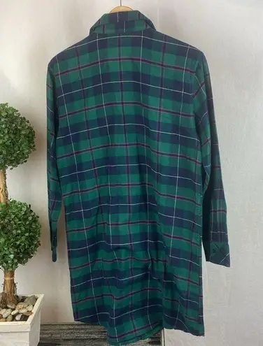 Ralph Lauren  Green & Blue Plaid Long Sleeve Button Front Sleep Shirt Dress S