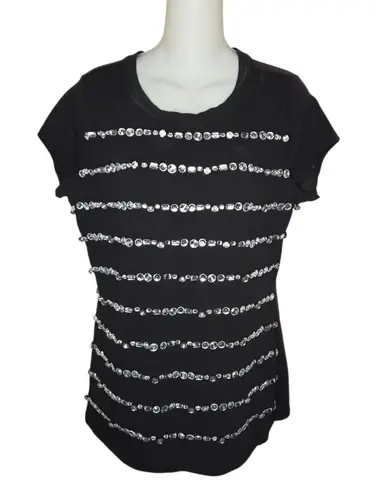 INC International Concepts Black Rhinestone Embellished Shirt Top Size Large