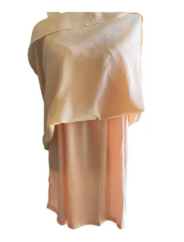Pinklicious NWOT- stunning peach color chiffon dress, peach color attached slip