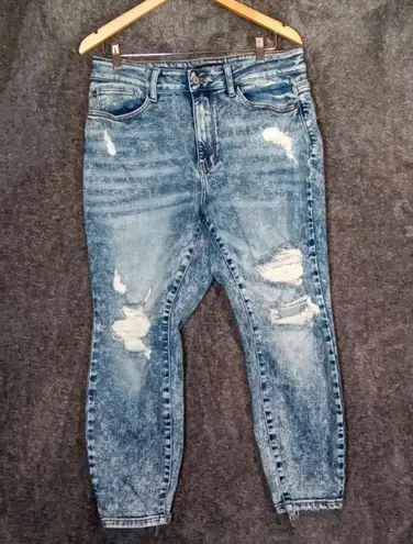 Judy Blue boyfriend fit acid wash distressed high waisted ankle women's 14W