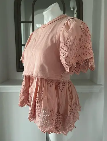 Sea New York Vienne Eyelet Asymmetric Hem Top, Peach Size M New w/o Tag $280